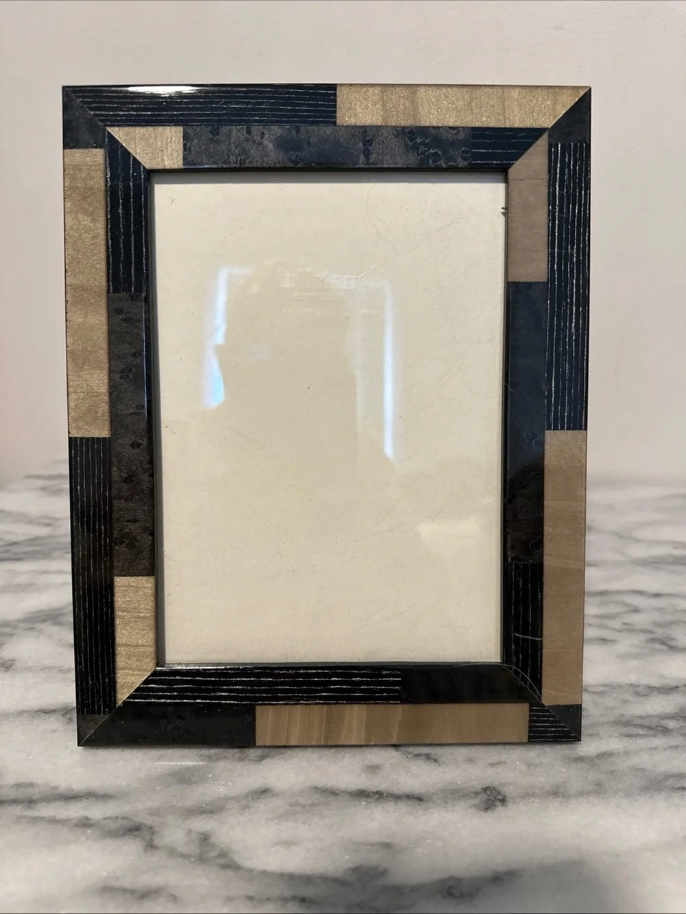 Natalini marquetry inlay black & beige wood picture frame 5x7” photo Italy